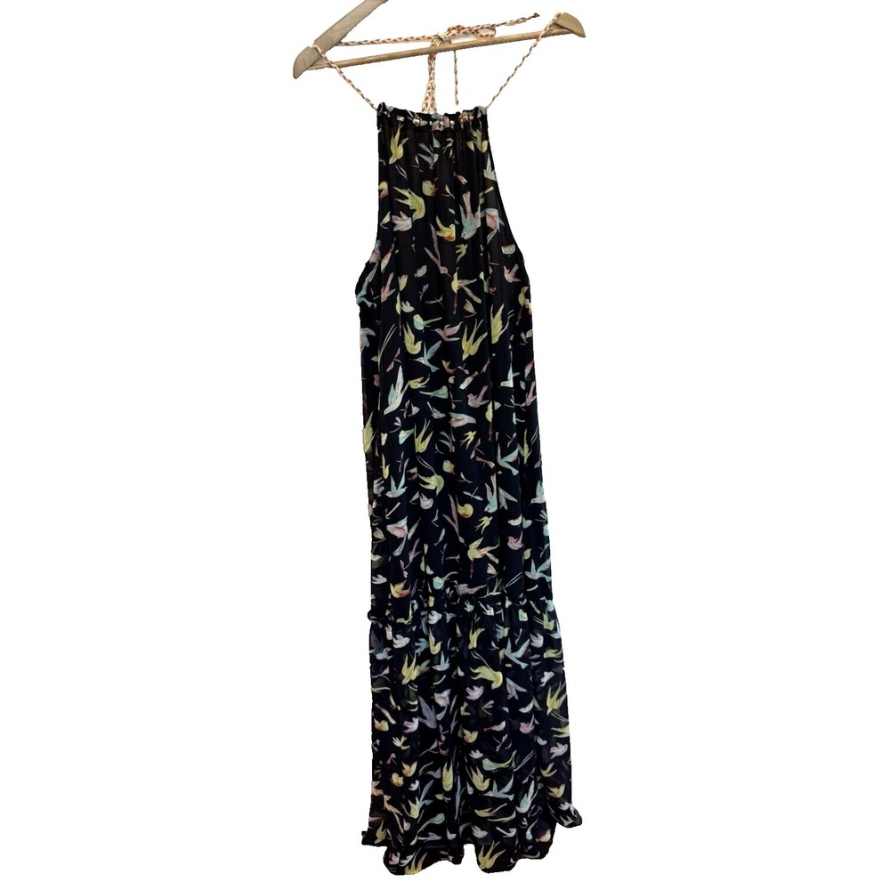 Chelsea & Violet Bird Print Halter Maxi Dress Size L Tiered Flowy Vacation NWT - Picture 2 of 14